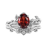 Sterling Silver 10K 14K Gold Leaf Oval Cut Vine Gemstone Set Engagement Wedding Ring