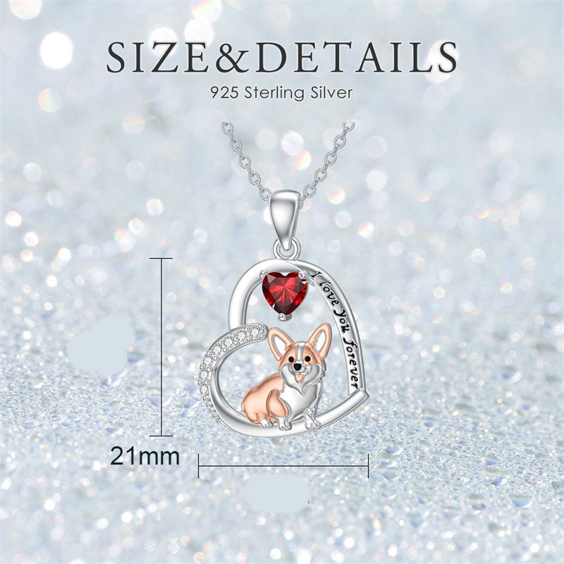 14K Gold Birthstone Corgi Pendant Necklace