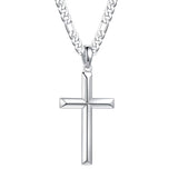 Sterling Silver Cross Pendant Necklace With Stainless Steel Figaro Chain