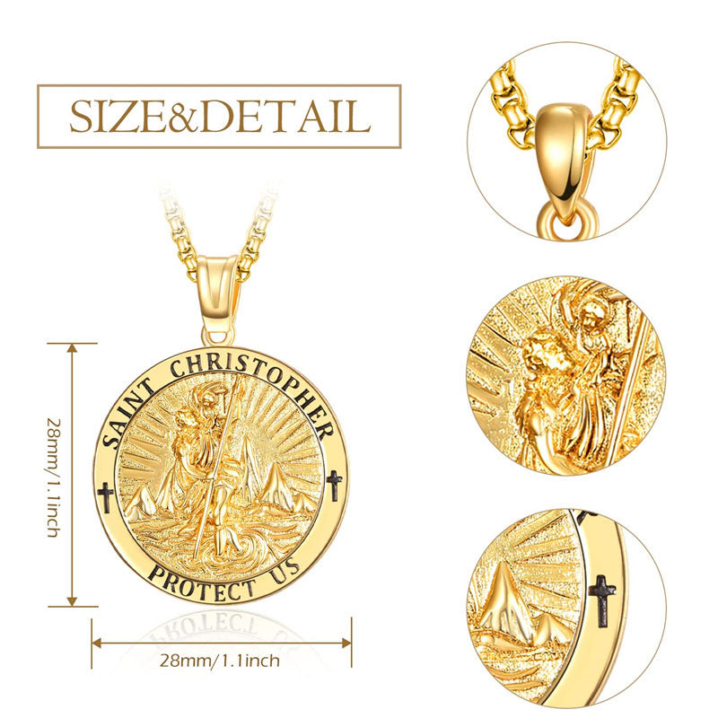 Sterling Silver Saint Michael Saint Christopher Amulet Pendant Necklace for Men