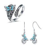 Sterling Silver Turquoise Dragonfly Spoon Ring and Dragonfly Sunflower Earrings