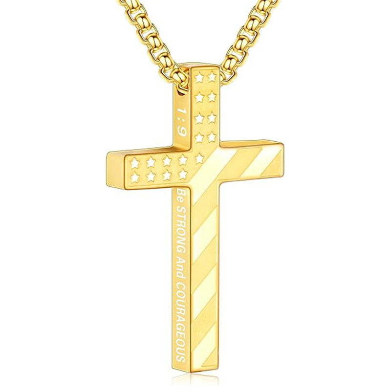 Stainless Steel Bible Verse Religious Cross Necklace for Men