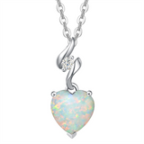 14K Solid White Gold Heart Gemstone Pendant Necklace with Sterling Silver Chain