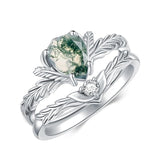 Sterling Silver Pear Cut Vine Leaf Gemstone Engagement Rings Set for Women