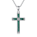 Sterling Silver Turquoise Obsidian Opal Necklace Christian Cross Pendant Necklace