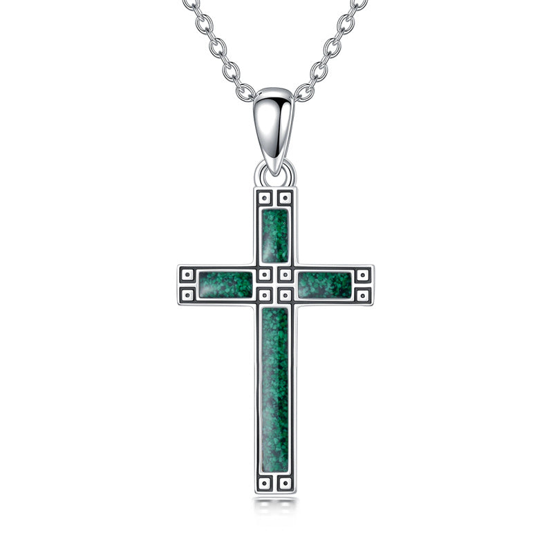 Sterling Silver Turquoise Obsidian Opal Necklace Christian Cross Pendant Necklace