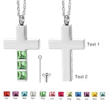 Stainless Steel Personalized Engraved Birthstone Cross Urn Necklace