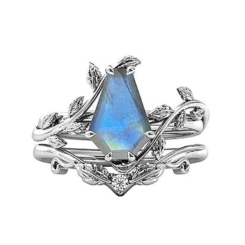 Sterling Silver Coffin Shap Vintage Gemstone Set Engagement Ring