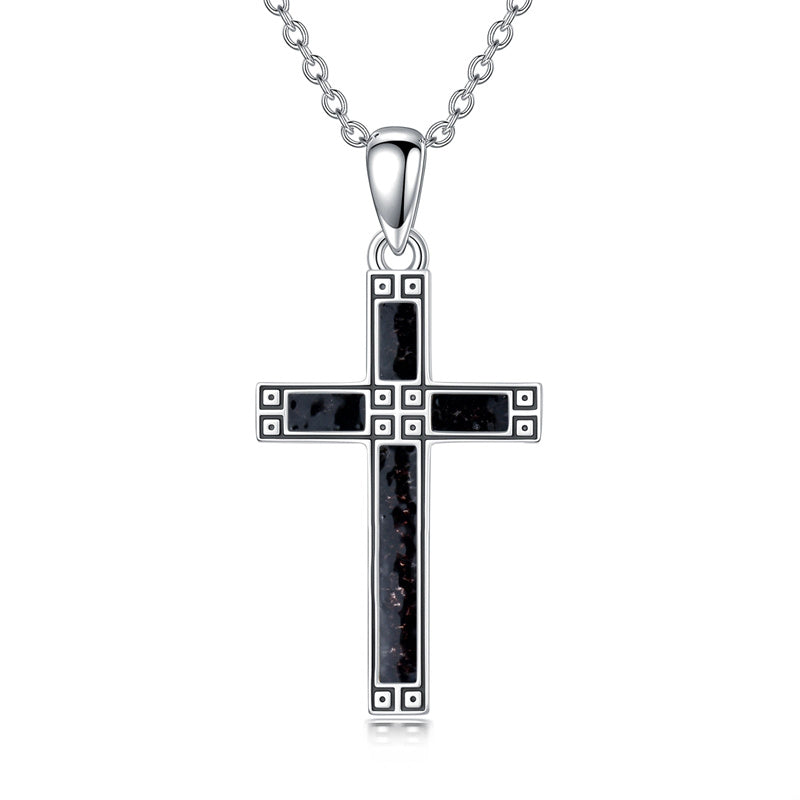 Sterling Silver Turquoise Obsidian Opal Necklace Christian Cross Pendant Necklace