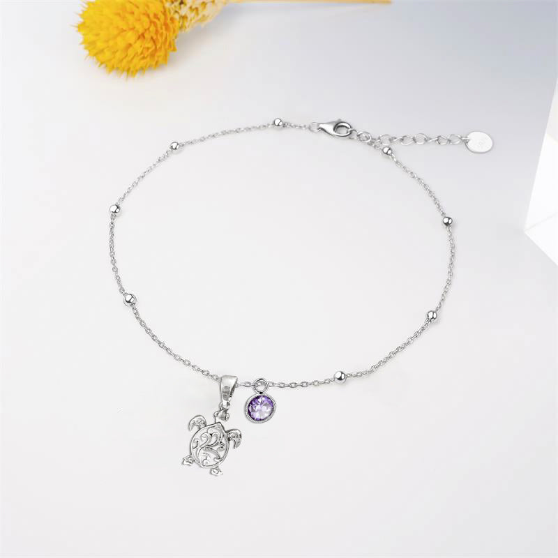 Sterling Silver Personalized Filigree Turtle Orca Whale Single Layer Anklet Bracelet