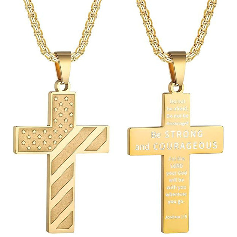 Stainless Steel Inspirational Bible Verse American Flag Pendant Necklace for Men