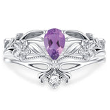 Sterling Silver Pear Shaped Gemstone Engagement Rings Set for Women