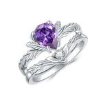 Sterling Silver Pear Cut Vine Leaf Gemstone Engagement Rings Set for Women