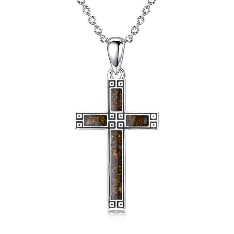 Sterling Silver Turquoise Obsidian Opal Necklace Christian Cross Pendant Necklace