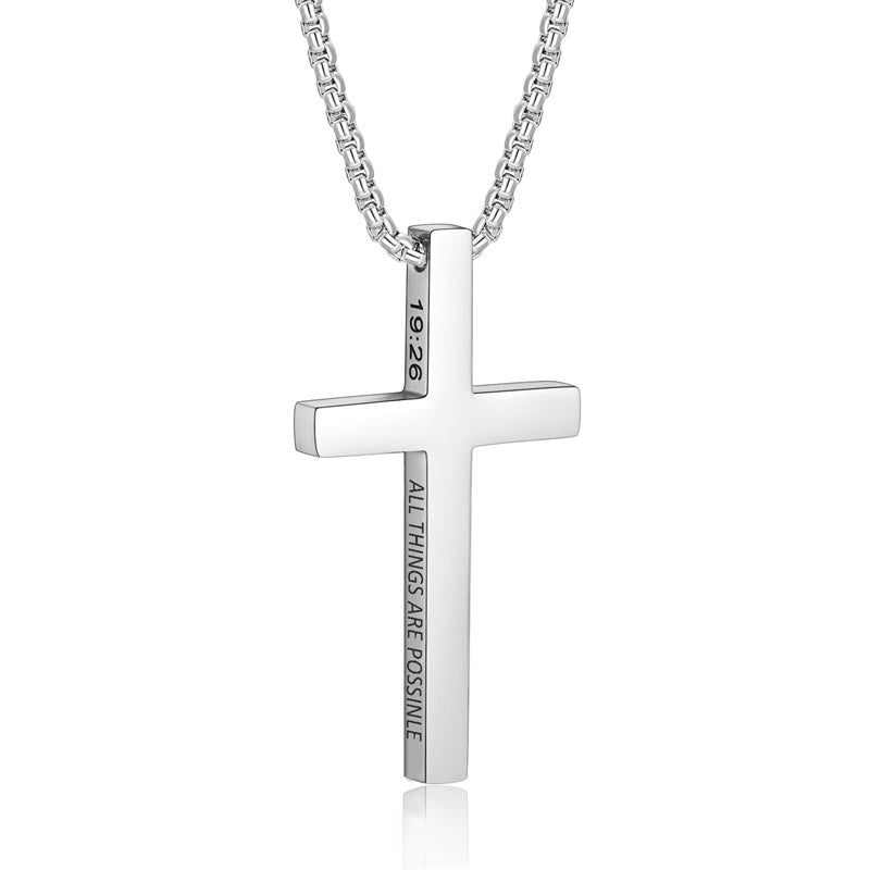 Stainless Steel Cross Pendant Necklace for Men With Engraved