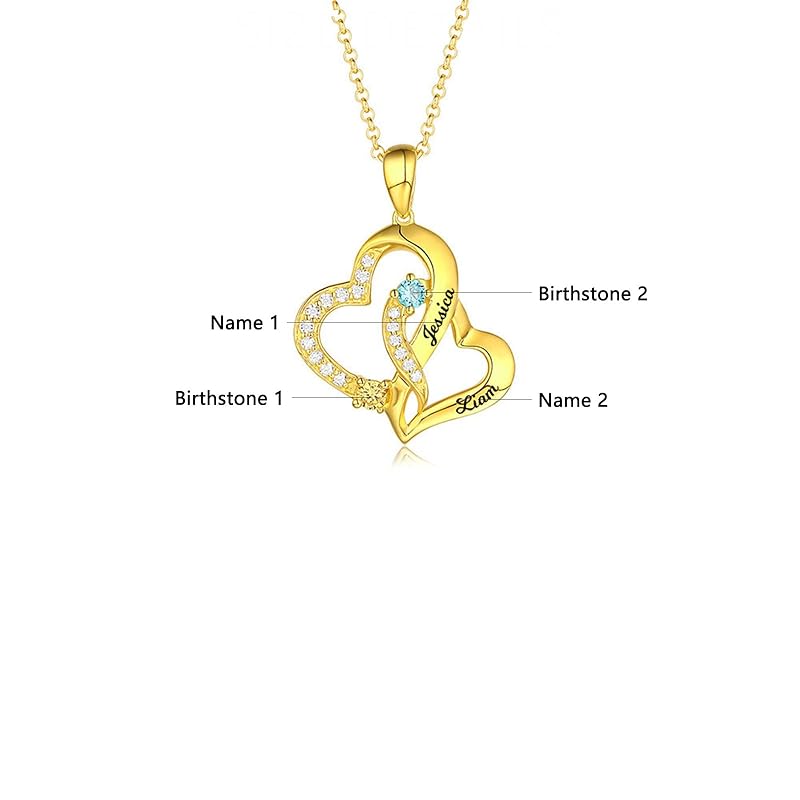 10K 14K 18K Gold Personalized  Birthstone Name Heart Pendant Necklace