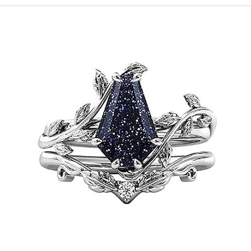 Sterling Silver Coffin Shap Vintage Gemstone Set Engagement Ring