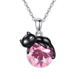 Sterling Silver Birthstone Infinity Black Cat Pendant  Necklace