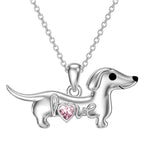 Sterling Silver Heart Birthstone  Dachshund Pendant Necklace