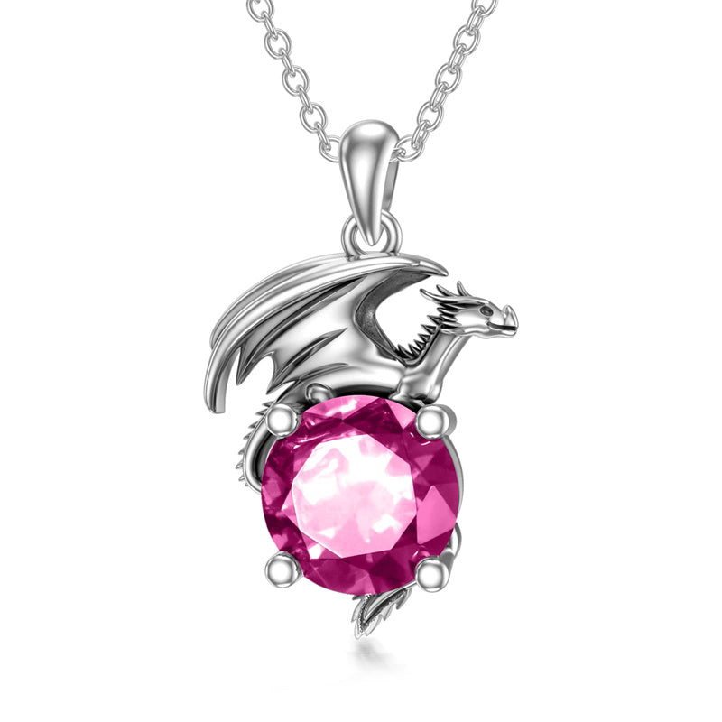 Sterling Silver Birthstone Dragon Pendant Necklace