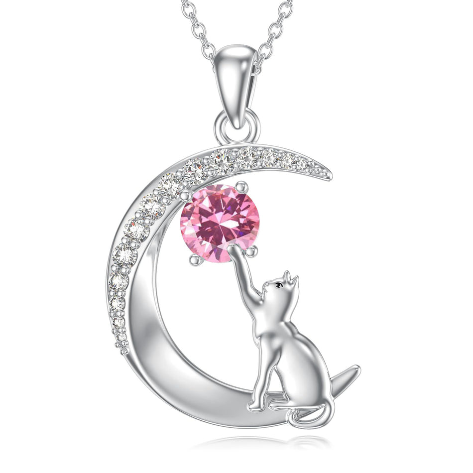 Sterling Silver Birthstone Cat Dog Monkey Pendant Necklace