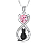 Sterling Silver Birthstone Infinity Black Cat Pendant  Necklace