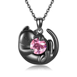 Sterling Silver Birthstone Infinity Black Cat Pendant  Necklace