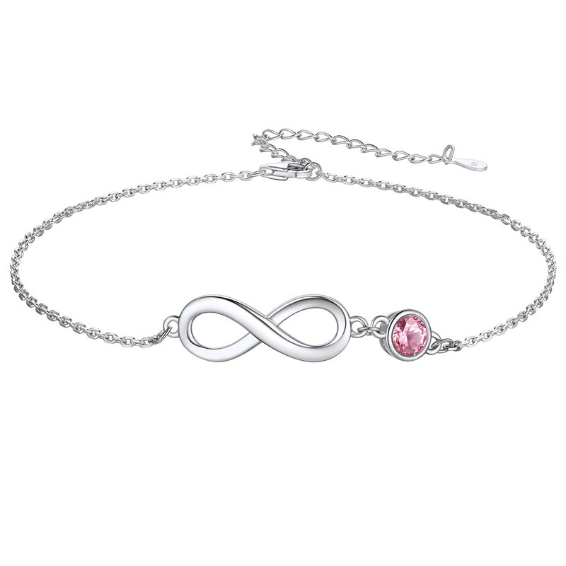 Sterling Silver Endless Love Symbol Birthstone Single Layer Anklet