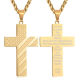 Stainless Steel Personalized Engraved American Flag Cross Pendant Necklace