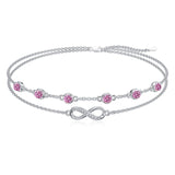 Sterling Silver Birthstone Infinity Multi-layered Anklet