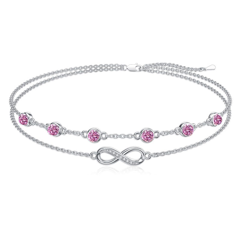 Sterling Silver Birthstone Infinity Multi-layered Anklet