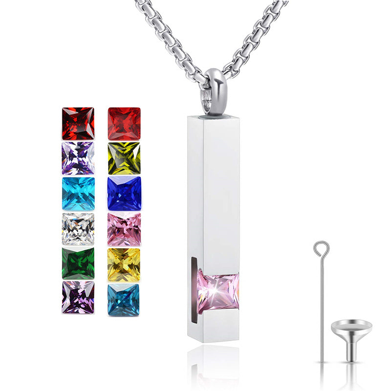 Stainless Steel Birthstones Cross Urn Necklaces for Ashes