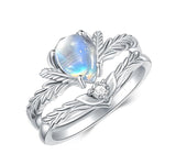 Sterling Silver Pear Cut Vine Leaf Gemstone Engagement Rings Set for Women