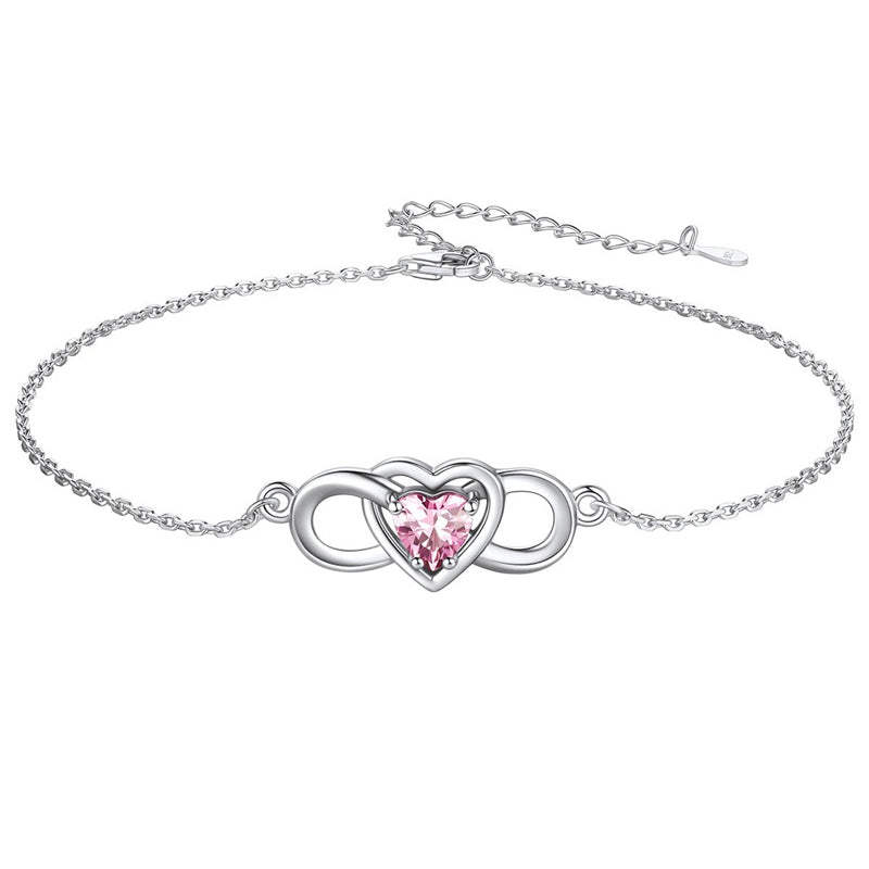 Sterling Silver Endless Love Symbol Birthstone Single Layer Anklet