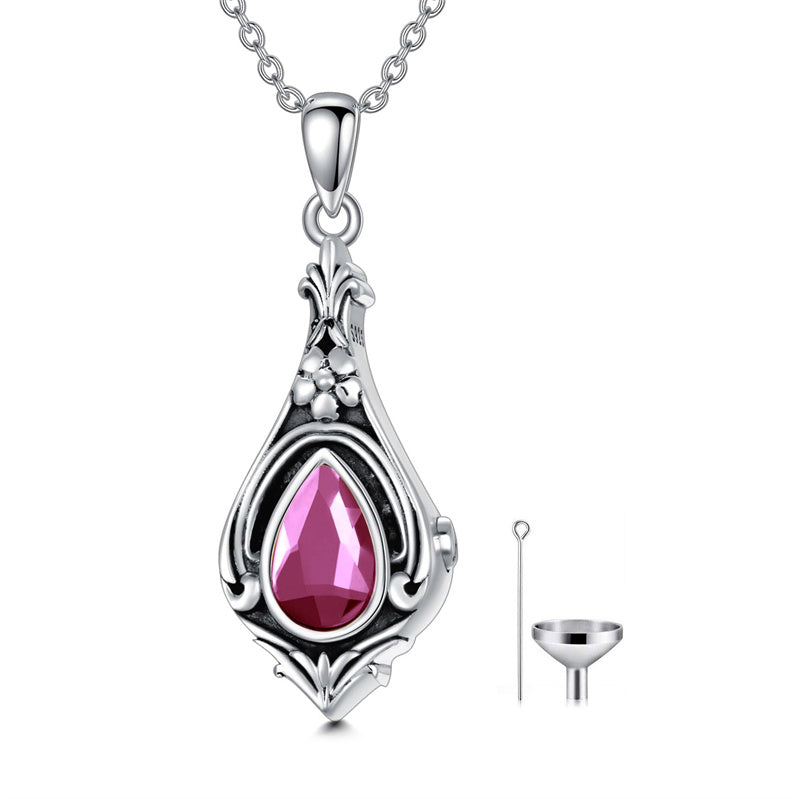 Sterling Silver TearDangle Birthstone Urn Necklace for Ashes
