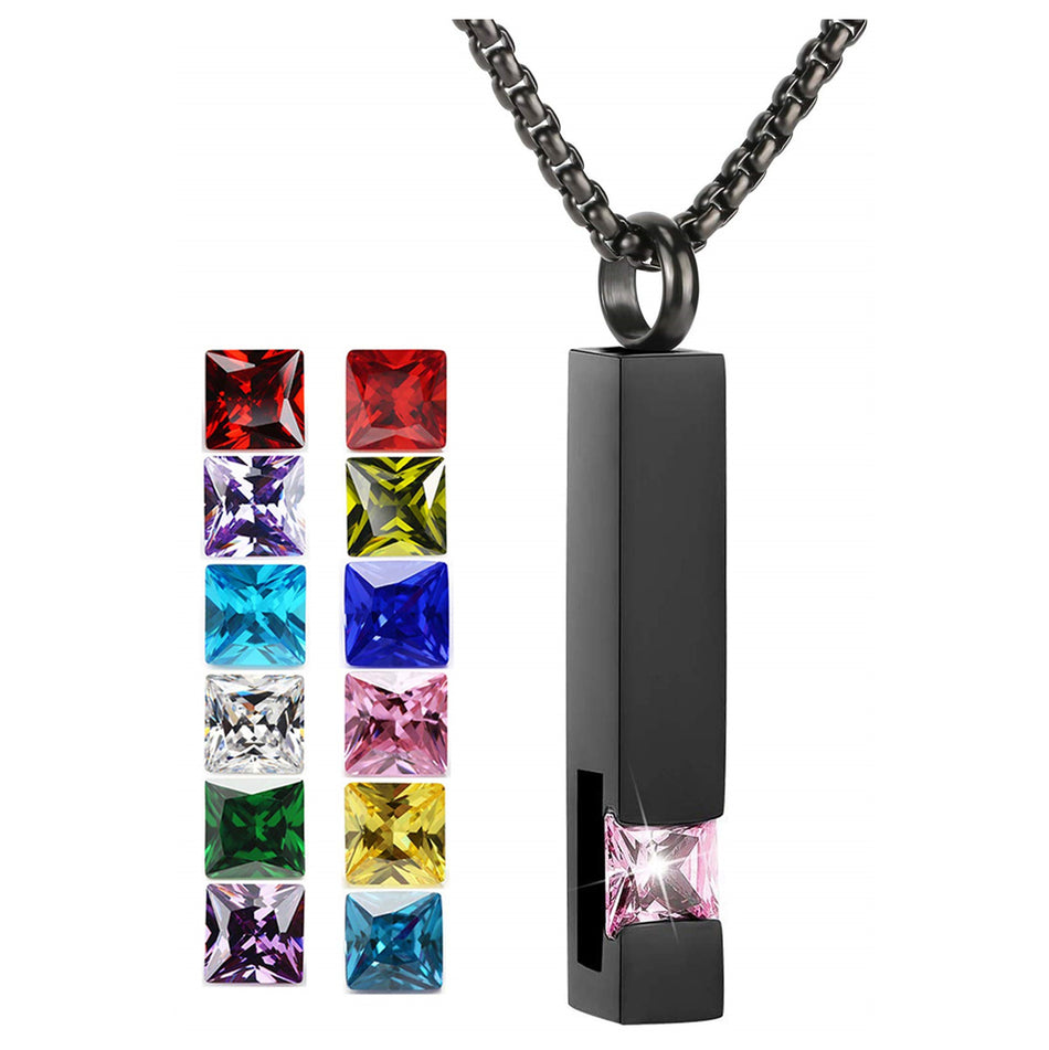 Stainless Steel Birthstones Cross Urn Necklaces for Ashes