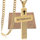 Stainless Steel Bible Verse Cross Necklace for Men with Cuban Chain