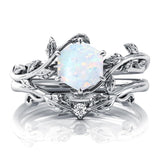 Sterling Silver Natural Moss Agate Blue Sandstone Opal Set Ring