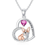 Sterling Silver Birthstone Corgi Pendant Necklace