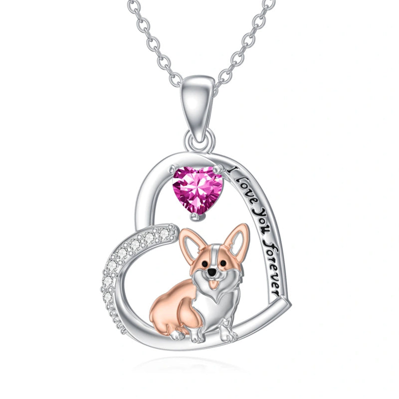 Sterling Silver Birthstone Corgi Pendant Necklace