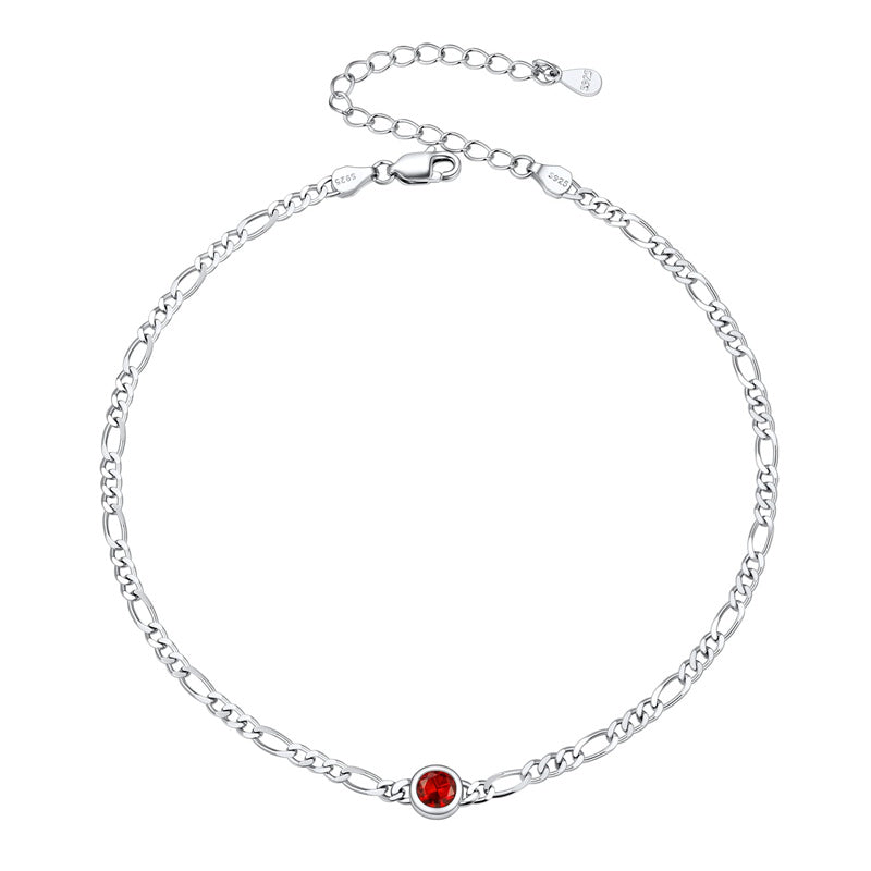 Sterling Silver Diamond Cut 3mm Round Birthstone Single Layer Anklet