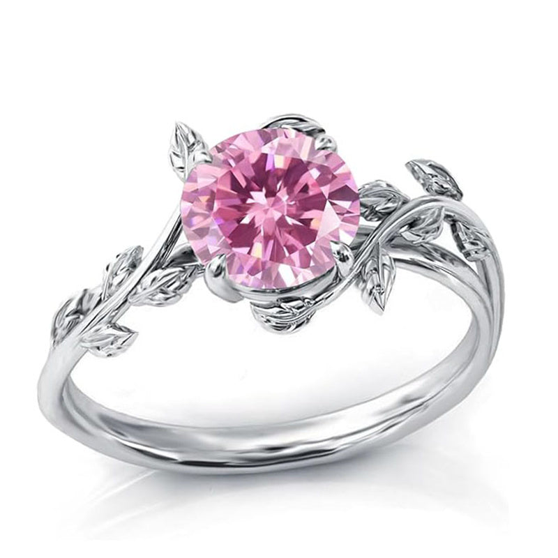 Sterling Silver Round Birthstone  Leaf Promise Ring for Her