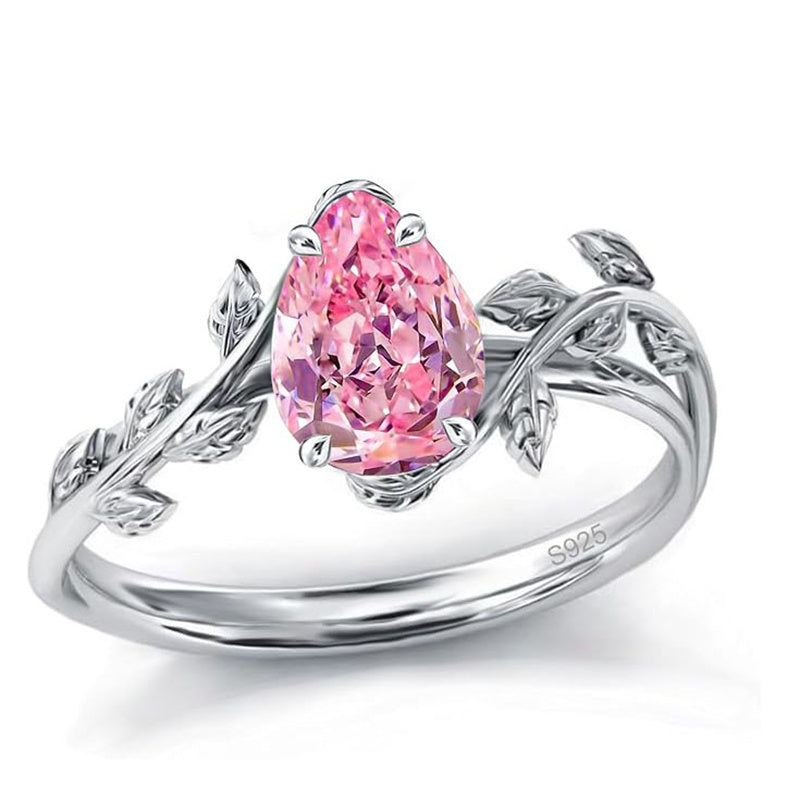 Sterling Silver Pear Birthstone  Leaf Promise Ring for Her