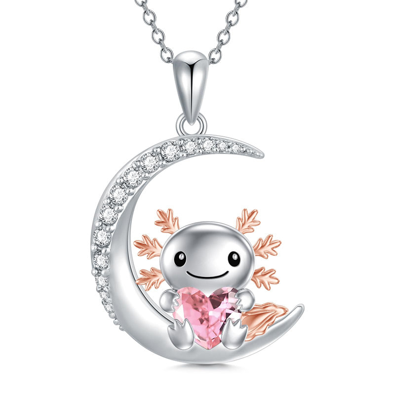 Sterling Silver 12 Birthstones Axolotl  Pendant Necklace