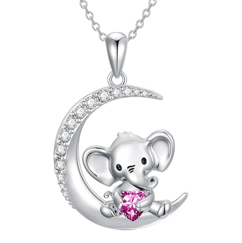 Sterling Silver Birthstone Elephant Pendant Necklace