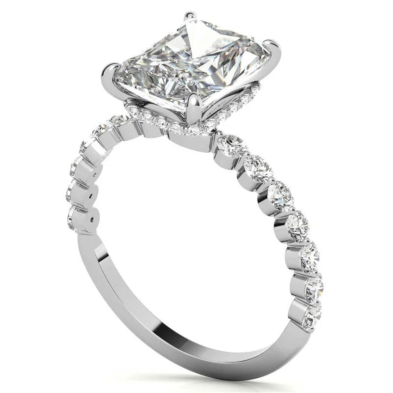 10K Gold 14K Gold 18K Gold Emerald Cut Halo Moissanite Engagement Ring