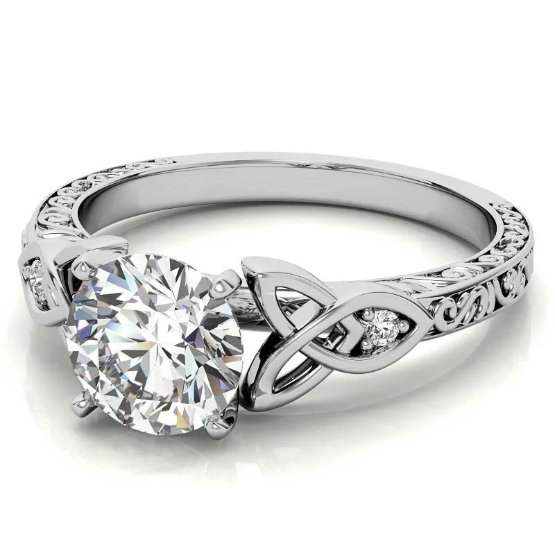 10K Gold 14K Gold 18K Gold Round Cut Celtic Knot Moissanite Engagement Ring