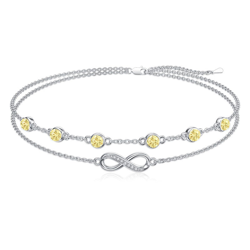 Sterling Silver Birthstone Infinity Multi-layered Anklet