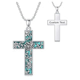 Sterling Silver Turquoise Personalized Engraved 12 Month Birth Flower Cross Pendant Necklace