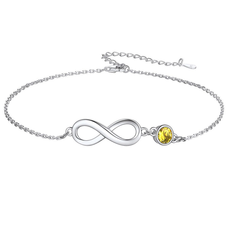 Sterling Silver Endless Love Symbol Birthstone Single Layer Anklet
